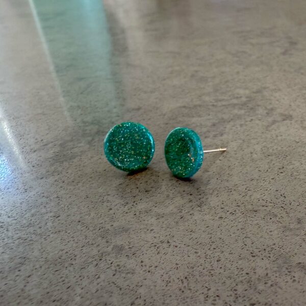 Green Sparkle Small Round Stud